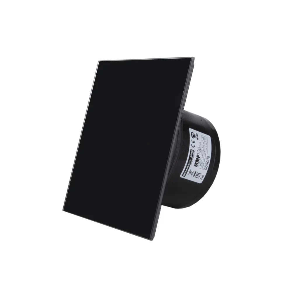 Ventilator diam 100mm placa frontala sticla negru mat, clapeta antiretur, timer si senzor umiditate 169mc/h