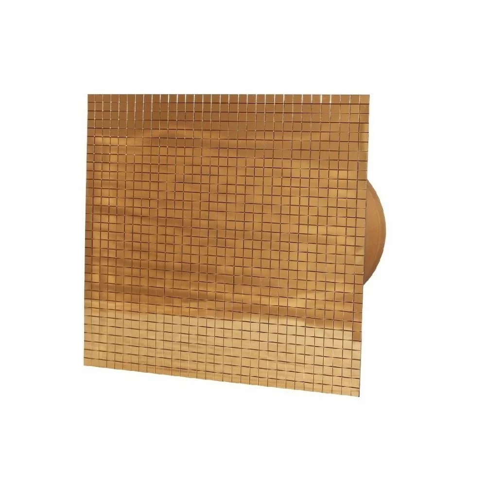 Ventilator diam 100mm placa frontala sticla scanteie auriu, clapeta antiretur, silentios si consum redus 100mc/h