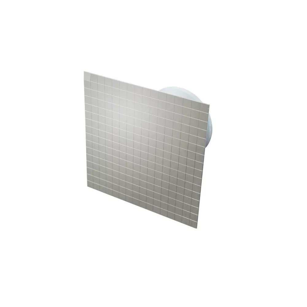 Ventilator diam 100mm placa frontala sticla scanteie argintiu, clapeta antiretur, silentios si consum redus 100mc/h