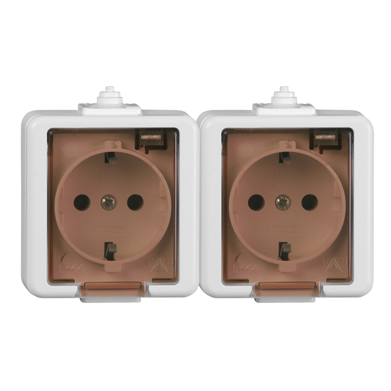 Smart Alb Priza dubla schuko cu capac transparent IP44, PT