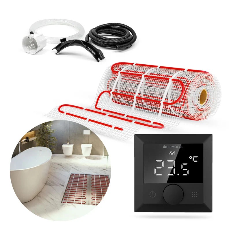 TERMOFOL Kit incalzire pardoseala 1.0 mp - 150W/mp, termostat culoare neagra