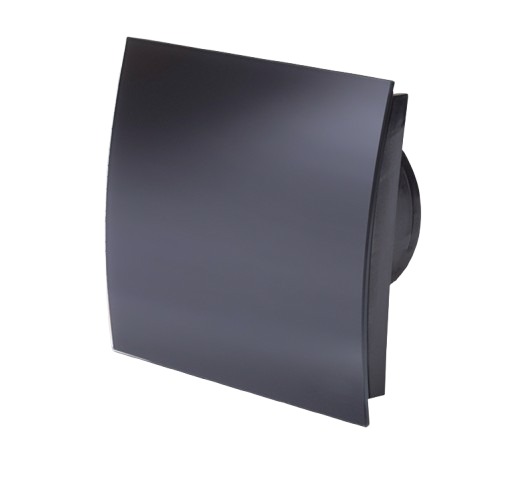 Ventilator diam 100mm placa frontala sticla eliptica negru lucios, clapeta antiretur, silentios si consum redus 100mc/h