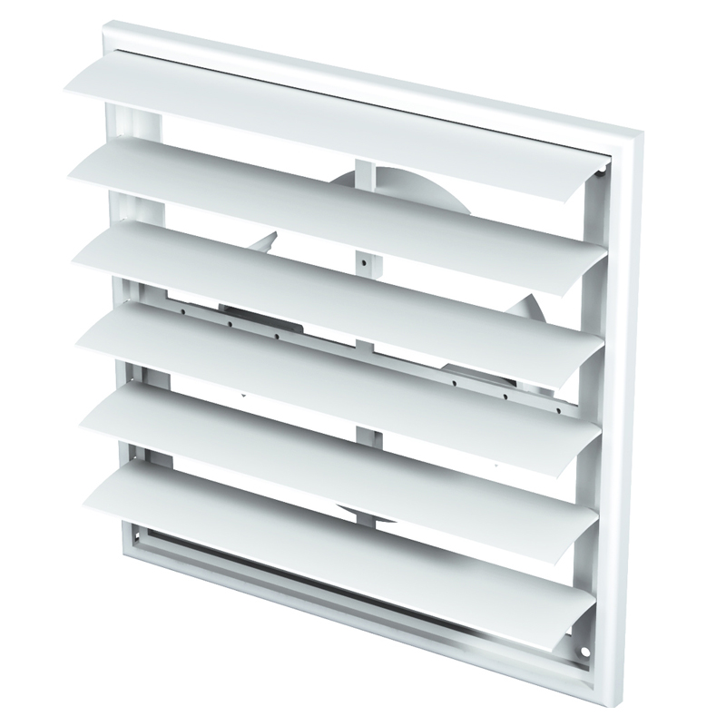 Grila PVC cu jaluzele gravitationale, 250x250mm, racord adjustabil 100-150mm