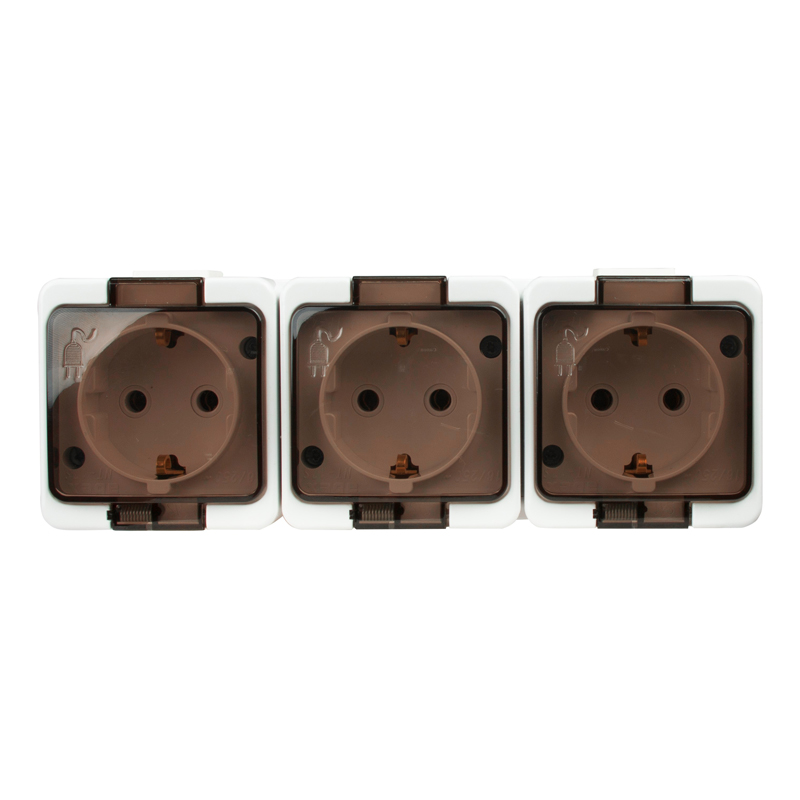 Smart Alb Priza tripla schuko cu capac transparent IP44, PT